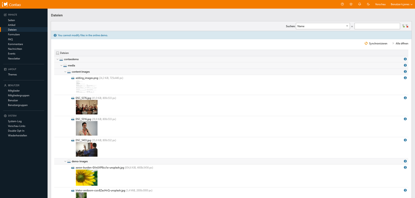 Contao Backend Desktop Ansicht