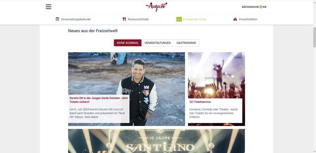 Desktopansicht von Augusto Sachsen, einem Freizeitportal aus Dresden